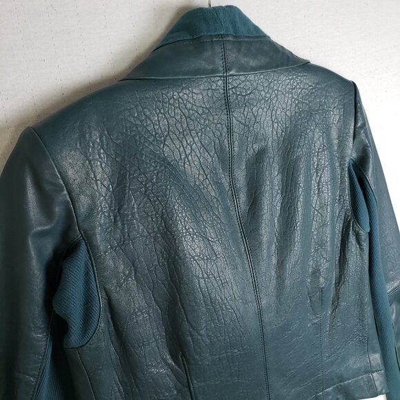 VEDA Teal Max Classic Bubble Leather Lambskin Jacket Moto Biker size P - Picture 8 of 16